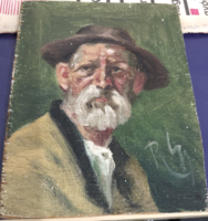 Rauscher György: Kalapos férfi portréja miniatür olaj festmény