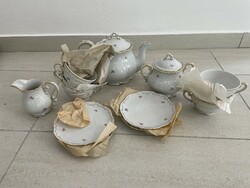 Zsolnay barokk mintás virágos teáskészlet porcelán étkészlet eredeti dobozában