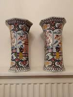 Antique Delft porcelain vase 2 pcs Chinese motif Delft tin-glazed earthenware 8636