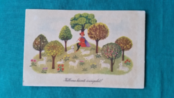 Régi húsvéti képeslap - rajz: K. Lukáts Kató, futott