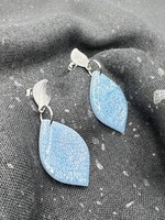 Handmade pale blue-silver plug-in earrings with leaves