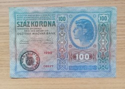100 Korona 1912 with Romanian overprint. Two folds, donkey ears.