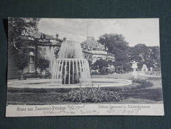 Képeslap,Postcard,Gruss aus Sanssouci-Potsdam,Schloss Sanssouci m. Schalenfontainen, kastély , 1906