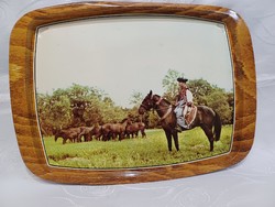 Horse-drawn, retro metal tray