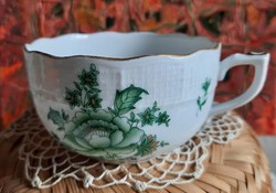 Herend porcelain tea cup, green Eton pattern with decor, markings, no cracks or breaks.