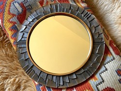 Zoltán Pap modernist applied art brutalist bronze wall mirror