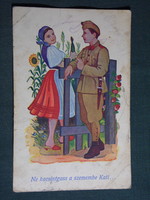 Postcard, artist, soldier, veteran, hussar, romance, love, 1943