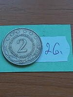 Yugoslavia 2 dinars 1980 copper-zinc-nickel 26