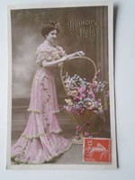 D201809 lady with flower basket - colored photo sheet - 1910 k mme lemonnier caverny