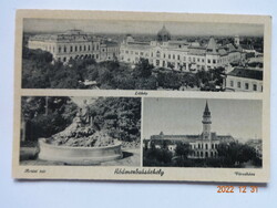 Old postcard: hódmezővásárhely, panorama, artesian well, town hall (40s)