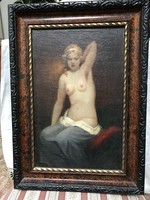 Feltehetően  Komáromi -Katz Endre ? Szőke akt olaj nehezen olvasható aláírás