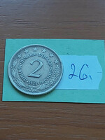 Yugoslavia 2 dinars 1973 copper-zinc-nickel 26