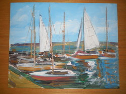 József Bánfi, , wonderful beautiful painting subject: balaton, sailboats
