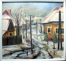 Horváth László - Farmosi utcarészlet 84 x 79 cm tempera, olaj, farost