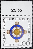 N1613sz  / Németország 1992 " Pour de Merite " rendjel bélyeg postatiszta ívszéli összegzőszámos