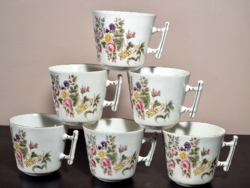 ​*6 porcelain cups with handles, with floral motifs