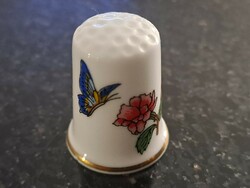 Vintage debbie pattern English porcelain thimble with pink butterfly decor