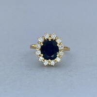 14K vintage gold ring with sapphires and brilliant-cut diamonds