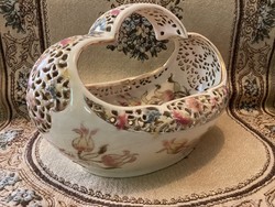 Zsolnay antique openwork family seal floral centerpiece offering basket