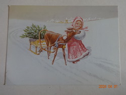 Old graphic Christmas card, drawing by Józsefné Hatvany