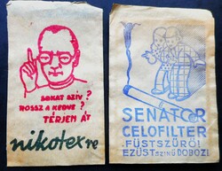 2 db. régi szivarka papírtasak -( Nikotex + Senator)