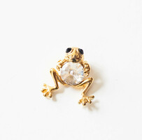 Frog-shaped brooch - vintage brooch, pin with rhinestones