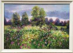 Marked contemporary painting-meadow flowers c.