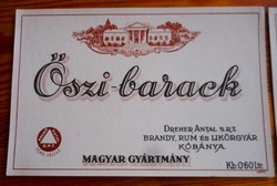 Háború előtti Dreher italcíme (Őszibarack likőr)