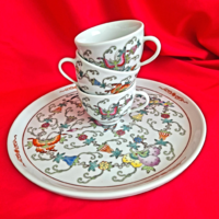 Kínai porcelán tányér, tálca 3 darab kávés csésze ( kézi festés!)