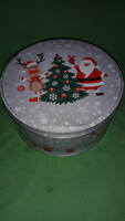 Retro fém lemez kör alakú Karácsonyi Mikulás sütis doboz HIBÁTLAN 13 X 7 cm a képek szerint