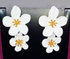 Peach tree flower white double flower earrings 403