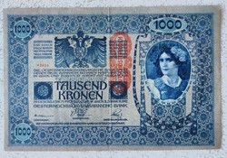 OMM 1000 korona, 1902 (VF) osztrák, DÖ felülbélyegzéssel | 1 db bankjegy