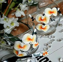Orchideás csésze és kanál, váza szett
