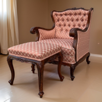 Unique classic style reading armchair - winged armchair now with footrest as a gift