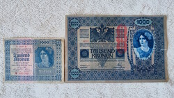 OMM és osztrák 1000 korona 1902, 1922 (F) | 2 db bankjegy