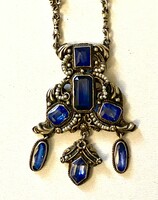 Antique silver neck blue gold jewelry necklace with blue polished stones