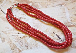 Old 4-row glass necklace with coral effect