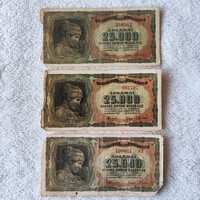 25000 görög drachma, 1943 – német megszállás (VG-) | 3 db bankjegy