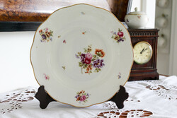 Hüttl tivadar deep plate, floral pattern, Art Nouveau embossed pattern on the edge. A rare collector's item.