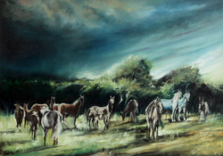 Bánfalvi Gyula (1936-2011) Legelésző Lovak 70x50cm | Vihar Előtt