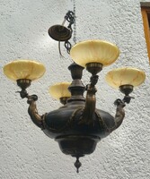 Artdeco chandelier with colored glass shades