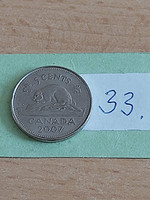 Canada 5 cents 2007 beaver, ii. Queen Elizabeth, nickel-plated steel 33