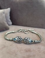 Indonesian silver bracelet with aquamarines