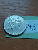 Italy 100 lira 1989 r, Minerva (Roman goddess) olive branch, stainless steel 49