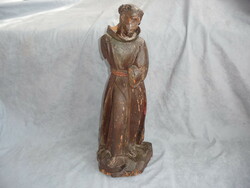 Antique religious object church wood statue carved wood wooden statue of Saint Francis of Assisi 18th century