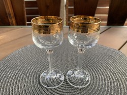 Old Czech gilded crystal short drinking glass, 2 pcs. Together