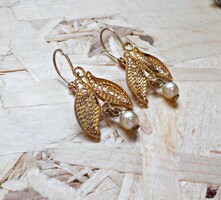 Old filigree gold-plated pearl earrings