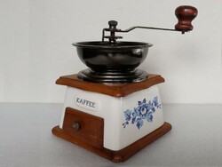 Vintage porcelain and wooden coffee grinder