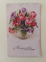 Old floral postcard with tulips