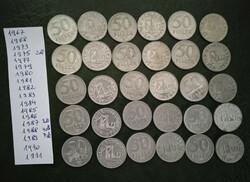 50 fillér pénzérme 1967-1991 30 db Magyar alu 50 filléres